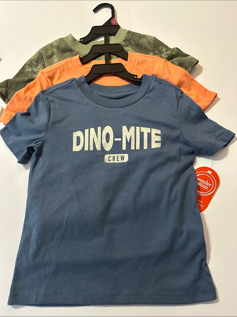 wonder nation Blue 'Dino-Mite Crew' Graphic Tee,Orange,Green Leaves